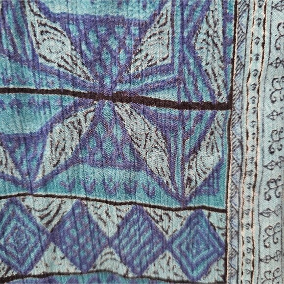 Karin Stevens Vintage Blue Batik Print Sleeveless Blouse Sz 18 Indie Boho Hippie - Picture 12 of 16